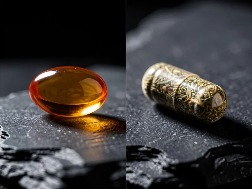 Macro view of amber supplement oil droplets